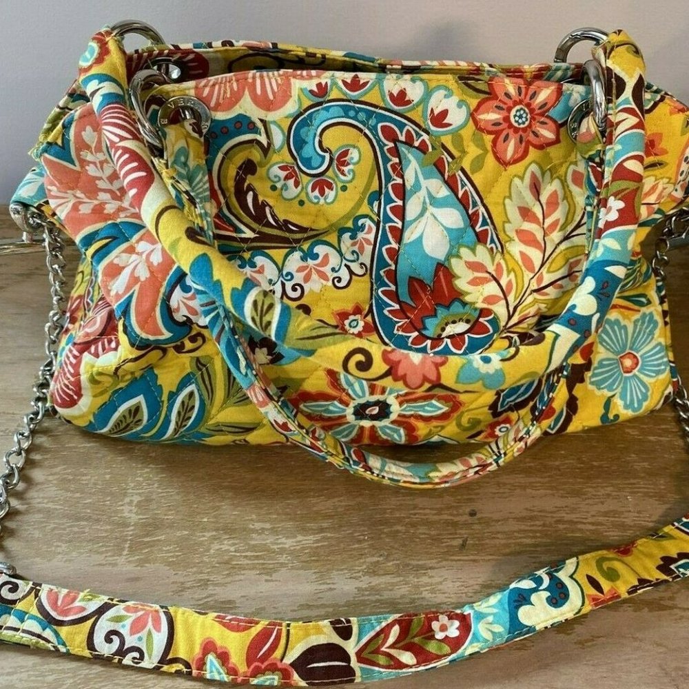 Vera Bradley Yellow Floral Chain Provencal Quilted Handbag or shoulder bag
